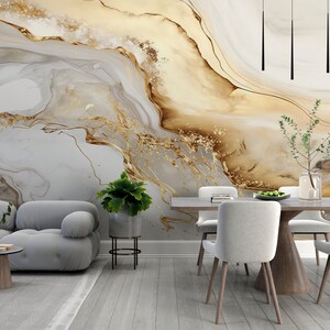 Luxus-Gold-Marmor-Tapete | Modernes Abstraktes Gold Wandbild | Kreativer Stein | Keramik Kunst Wand | Abnehmbarer Print für die Wand #432
