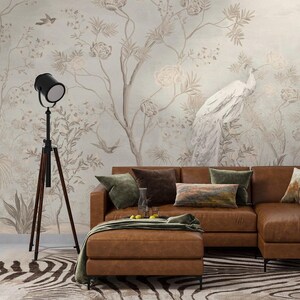 JUNGLE Vintage Tapete | Tropische Tapete Vintage |  Vogel und Tropischer Wald Wandbild #353