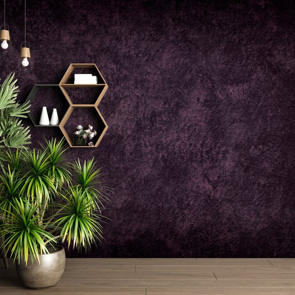 Venetian Purple Stucco Wallpaper | Modern Industrial Peel and Stick | Faux Texture | Dark Removable Wall Art | Living Room Decal #478