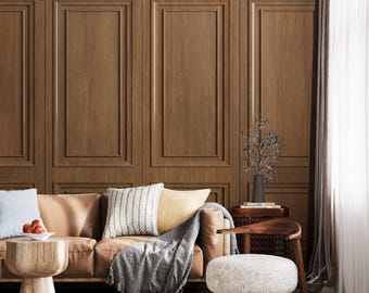 Brown Oak Wood Panels Wallpaper | Vintage Wood Mural | Antique Wainscot | Dollhouse Miniature | Luxury Boiserie Peel and Stick #192