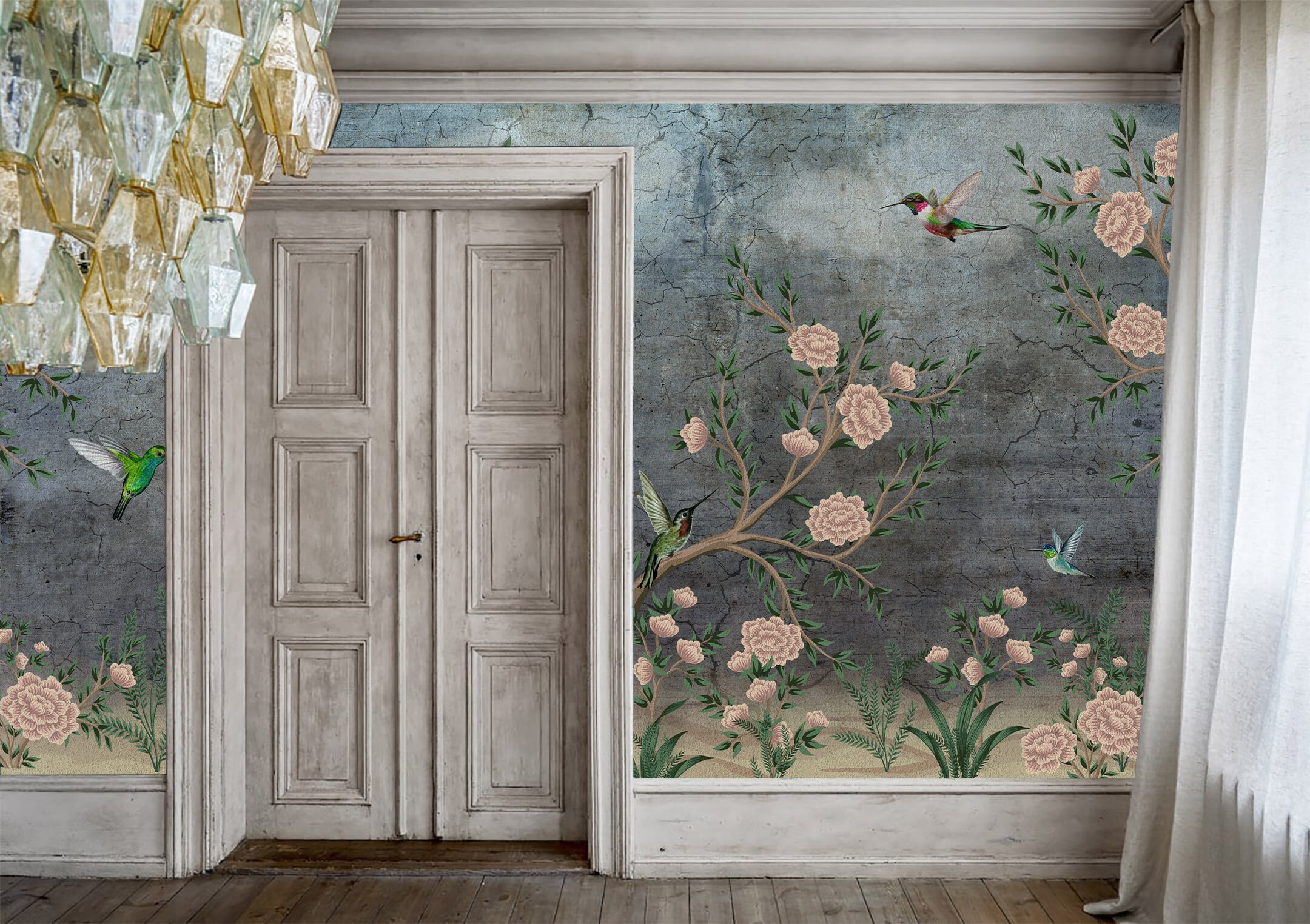 VINTAGE Chinoiserie Wallpaper | Birds Floral Ancient | Asian Wall Art ...