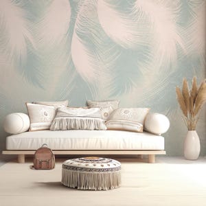 Feather Wallpaper Mural: Boho Scandinavian Peel and Stick Wall Art #841