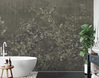 Carta da parati murale con foglie floreali: disegno di arte oscura, natura bohémien #693