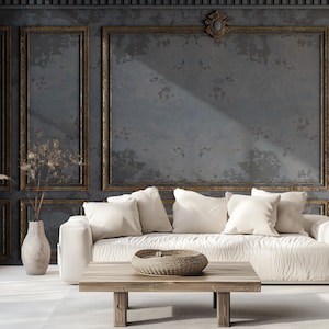 Antique Wood Panels Wallpaper | Classic Wood Mural | Gray and Gold Art | Vintage Wall Decal | Wainscot | Luxury Boiserie | Peel & Stick #195