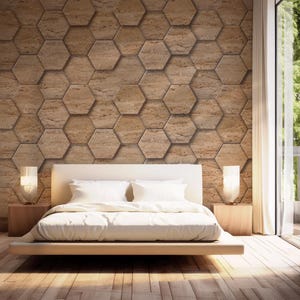 3D Hexagonal Marble Wallpaper | Modern Abstract Geometric Mural | Luxury Stone Ceramic Art | Removable Wall Print #737