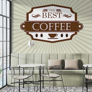 Carta da parati Coffee Shop con chicchi retrò e forme geometriche, decorazione da parete per ristorante, pub, bar, bistrot - La migliore atmosfera da caffè