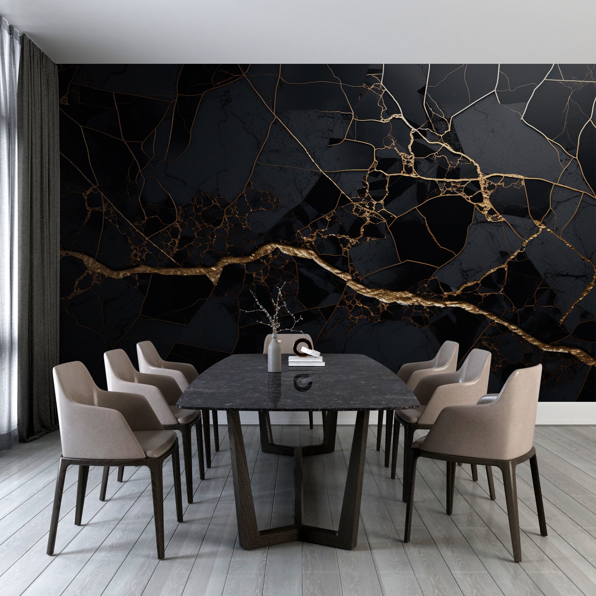 ELEGANT Black and Gold Marble Wallpaper Modern Abstract Black Mural ...