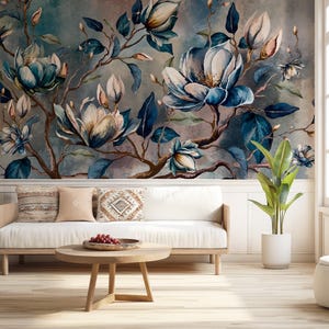 Carta da parati floreale artistica ad acquerello, eleganti fiori vintage su parete strutturata, murale gotico romantico da staccare e attaccare per camera da letto n. 781