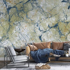ELEGANTE Carta da parati in marmo verde e blu / Parete in pietra moderna / Murale acquerello astratto / Design di lusso alla moda / Colori contemporanei #657