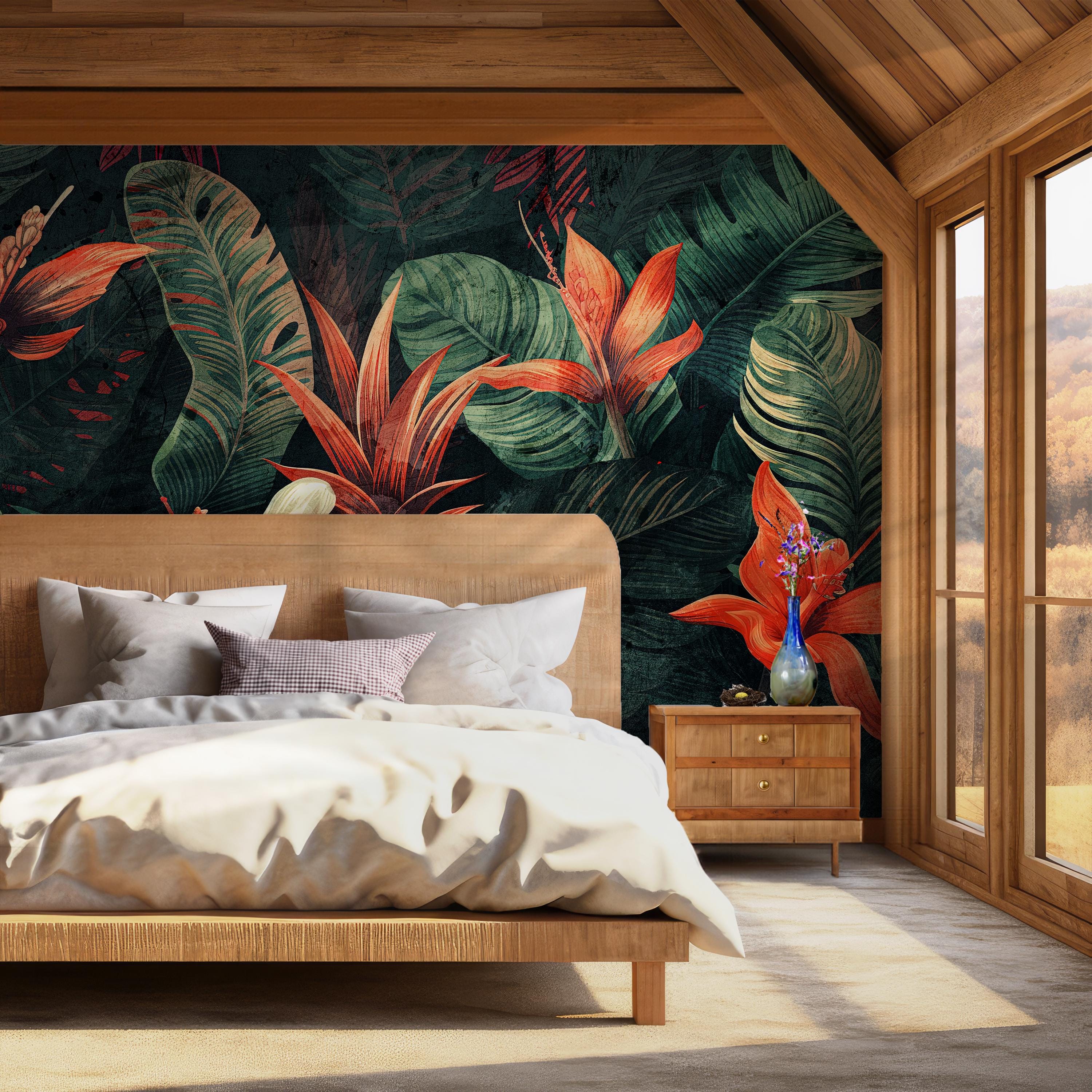 Dark Palm Tropical Wallpaper Mural: Peel and Stick Removable Wallpaper ...