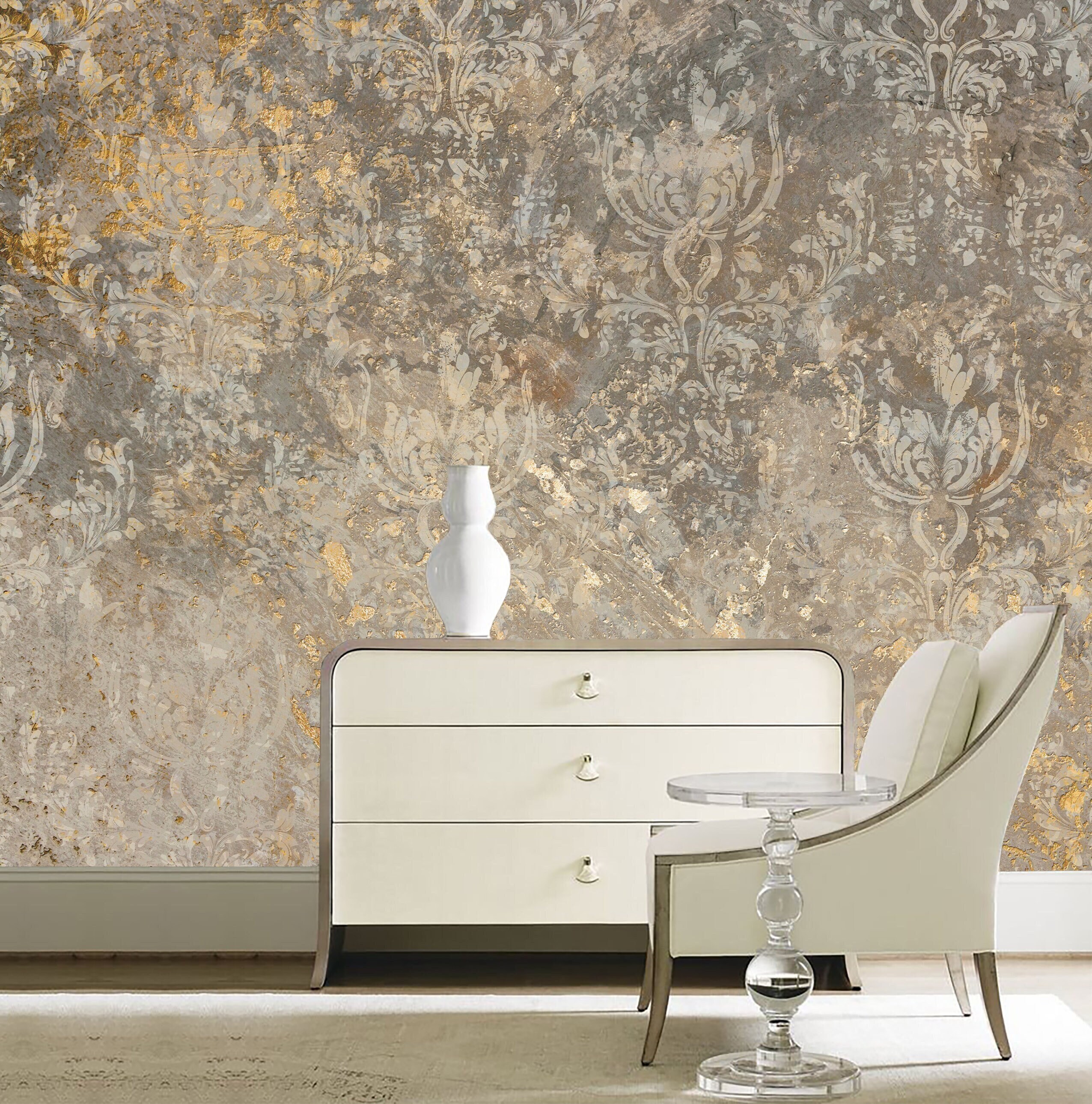 Abstract Gold Venetian Wallpaper Modern Faux Texture Decorative Paint
