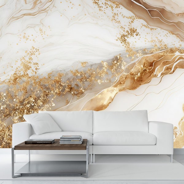 Natürliche Gold Marmor Tapete | Modernes Abstraktes Gold Wandbild | Luxus-Kreativstein | Keramik Kunst Wand | Abnehmbarer Print für die Wand #433
