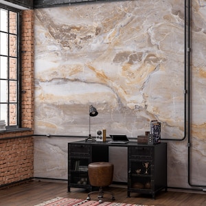Modern Beige Marble Wallpaper | Aesthetic Neutral Colors Mural | Liquid Marble Decal | Luxury Preppy Peel and Stick | Removable Print #229