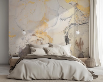 Modern Neutral Gold Marble Wallpaper | Abstract Luxury Mural | Liquid Marble | Alcohol Ink Decal | Preppy Peel and Stick | Removable #273