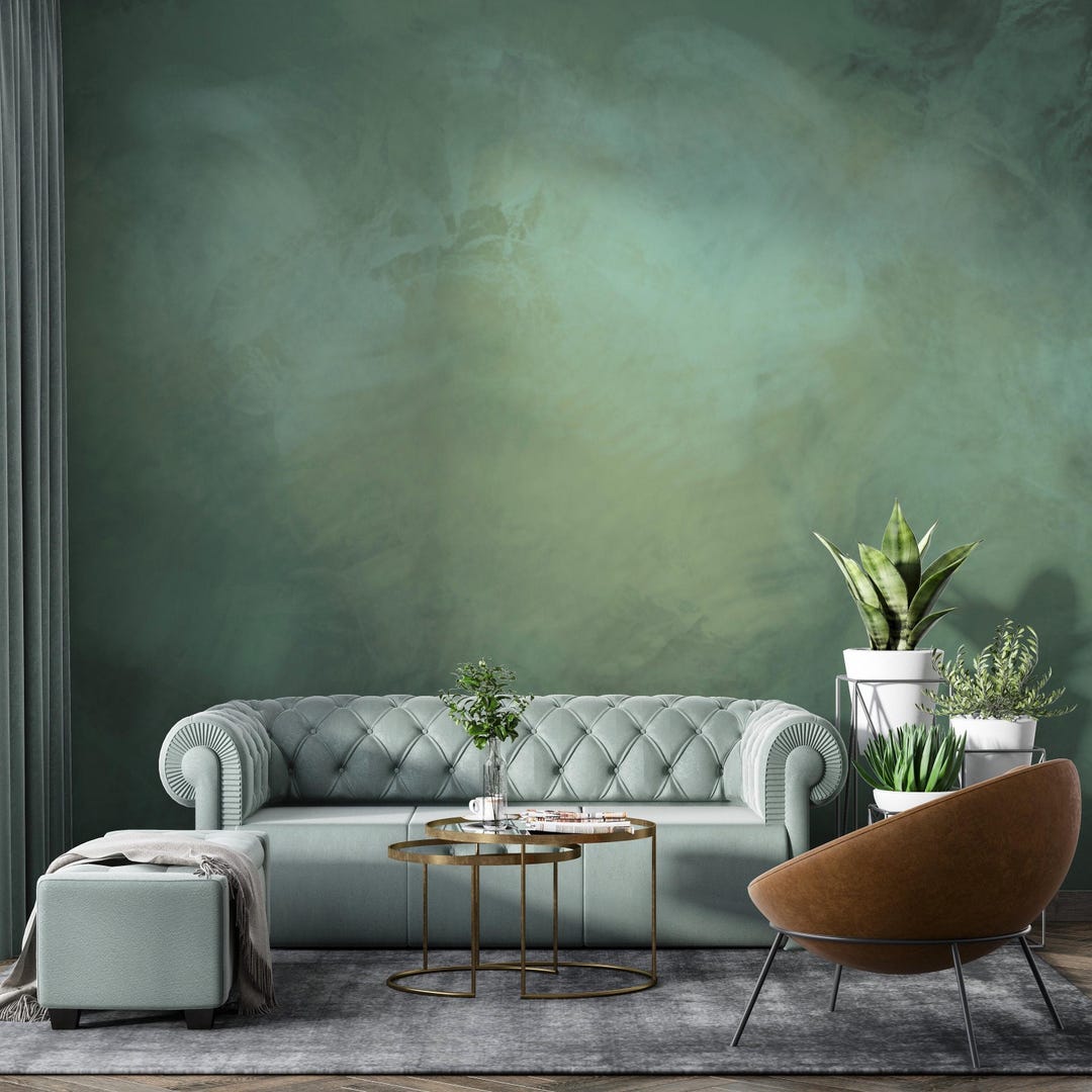 MODERN Venetian Plaster Wallpaper | Dark Green Stucco | Abstract Boho ...