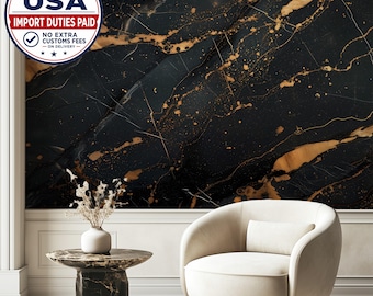 May include: A black and gold marble-patterned wall mural featuring flowing veins and metallic accents. The design displays a dark, polished stone aesthetic with organic, sweeping lines in deep black and contrasting gold tones throughout.