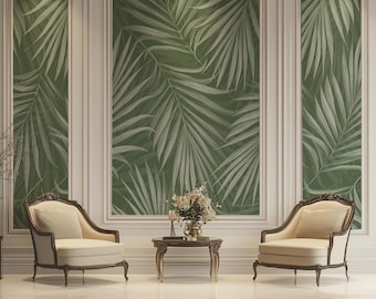 Tropical Palm Leaf Wallpaper: Green Jungle Mural, Removable Vinyl #702