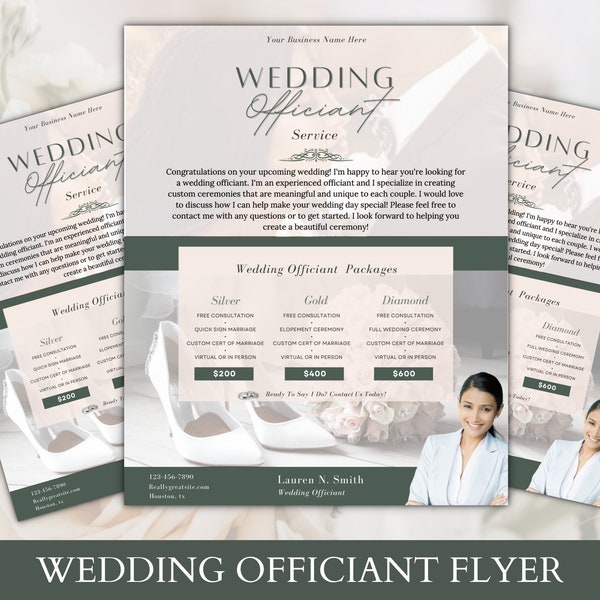 Wedding Officiant Marketing Flyer | Wedding Celebrant Flyer | Editable Canva Template | Instant Download