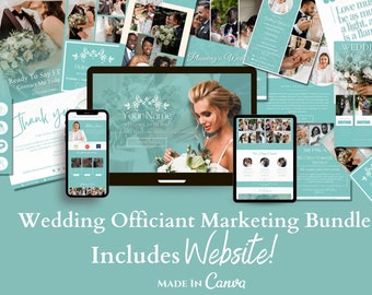 Wedding Officiant Marketing Bundle | Includes Wedding Celebrant Website | Professional Marriage Officiant DIY Templates | Editable In Canva