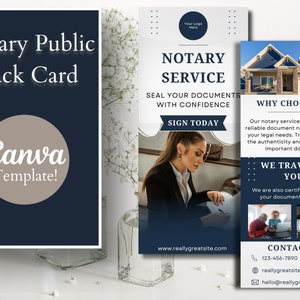 Notary Public Rack Card Template | Multipurpose Mobile Notary Brochure | Easy Marketing For Loan Signing Agents