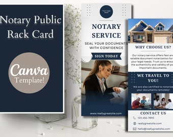 Notary Public Rack Card Template | Multipurpose Mobile Notary Brochure | Easy Marketing For Loan Signing Agents