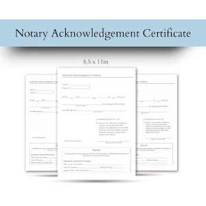 Printable Notary Acknowledgment Certificate: State Compliant Legal Form (Digital Download)