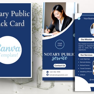 Notary Public Rack Card Template | Multipurpose Mobile Notary Brochure | Easy Marketing For Loan Signing Agents