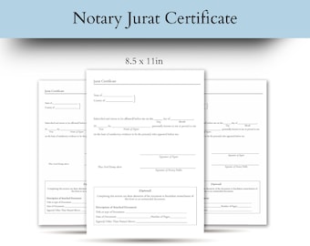 May include: A printable notary jurat certificate template in black and white. The template is 8.5 x 11 inches and includes spaces for the name of the signer, the date, and the signature of the notary public.