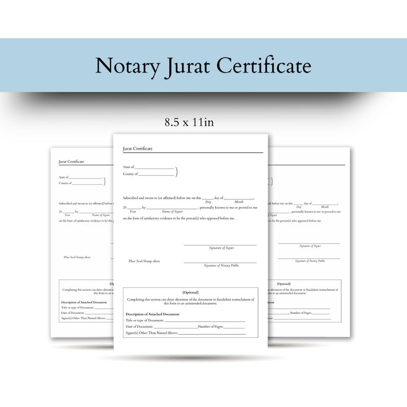Notary Jurat Certificate PDF Printable Legal Form Template Notarial Notary Jurat Certificate PDF Printable Legal Form Template Notarial