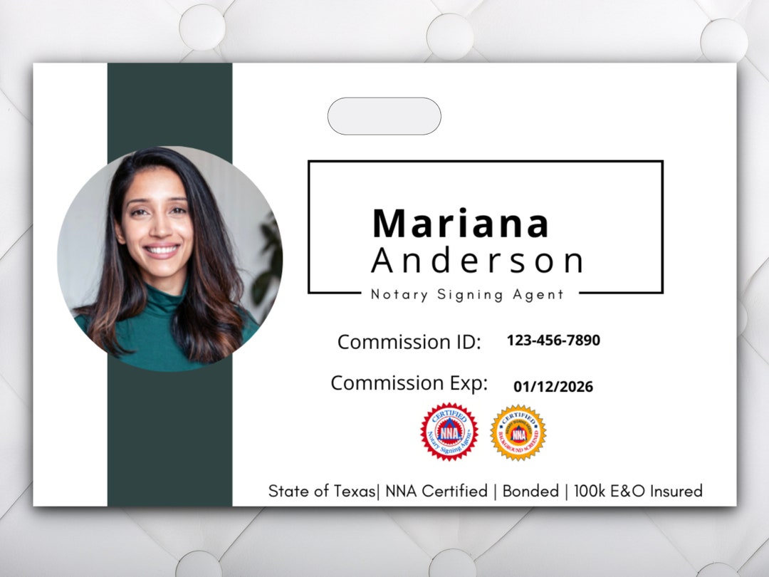 Notary Signing Agent ID Badge Template Horizontal Notary Public