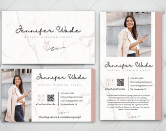 Notary Public Business Card Bundle: Marble & Mauve Design (Canva Template)