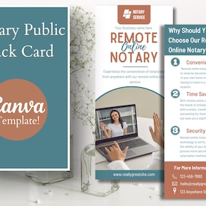 Notary Public Rack Card Template | Multipurpose Mobile Notary Brochure | Easy Marketing For Loan Signing Agents