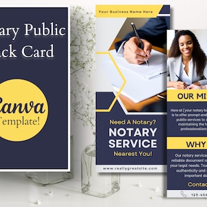 Notary Public Rack Card Template | Multipurpose Mobile Notary Brochure | Easy Marketing For Loan Signing Agents