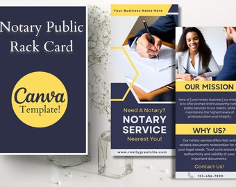 Notary Public Rack Card Template | Multipurpose Mobile Notary Brochure | Easy Marketing For Loan Signing Agents