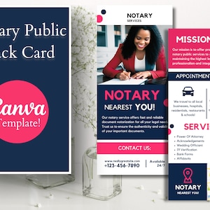 Notary Public Rack Card Template | Multipurpose Mobile Notary Brochure | Easy Marketing For Loan Signing Agents