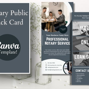 Notary Public Rack Card Template | Multipurpose Mobile Notary Brochure | Easy Marketing For Loan Signing Agents