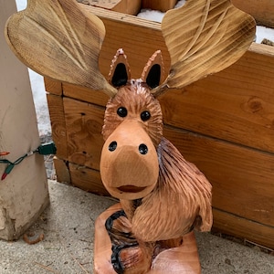 Large Wood carved Booty Moose chainsaw art