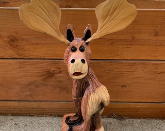 Wood carved Booty Moose chainsaw art