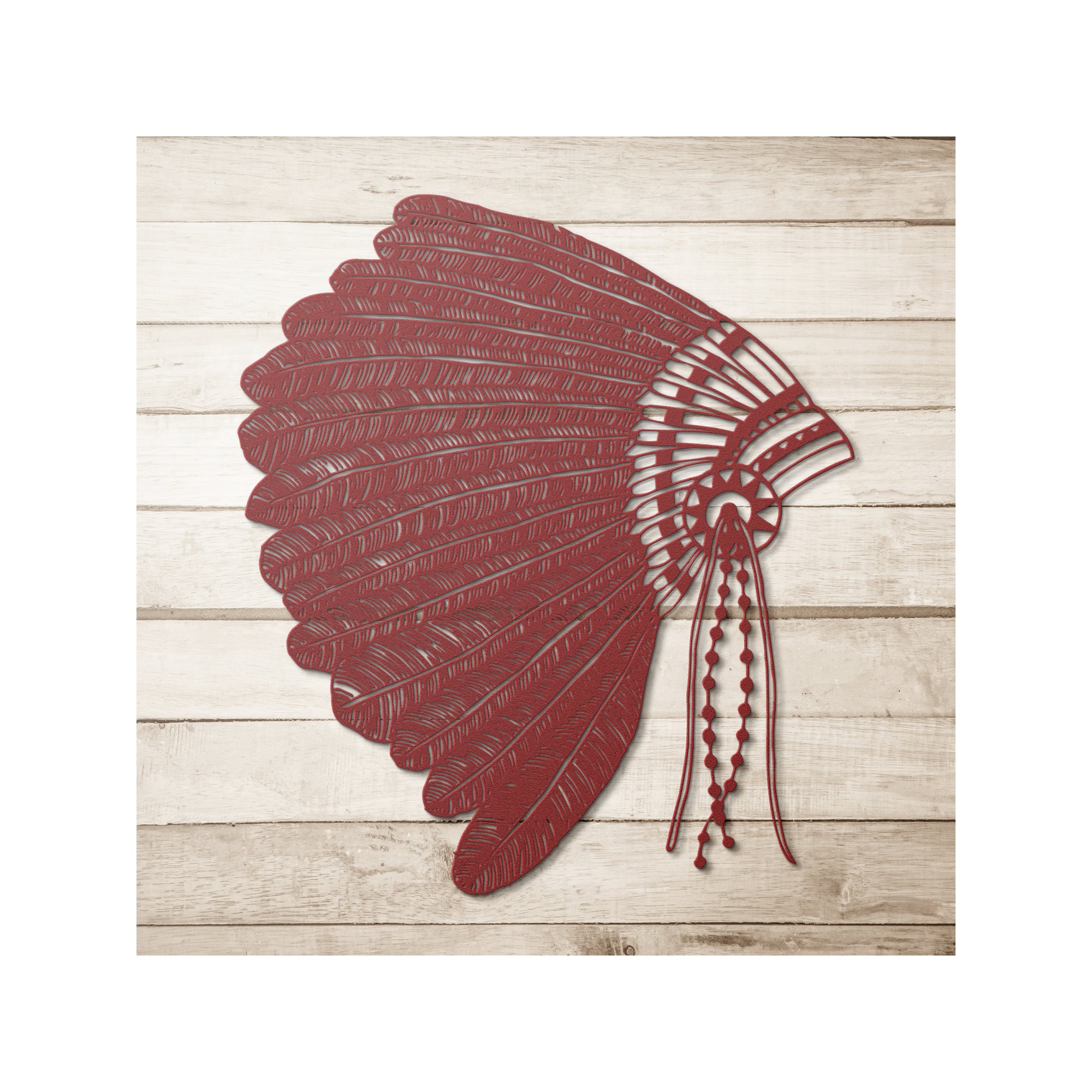 Red Indian Metal Wall Art, Red Indian Headdress Metal Art Print