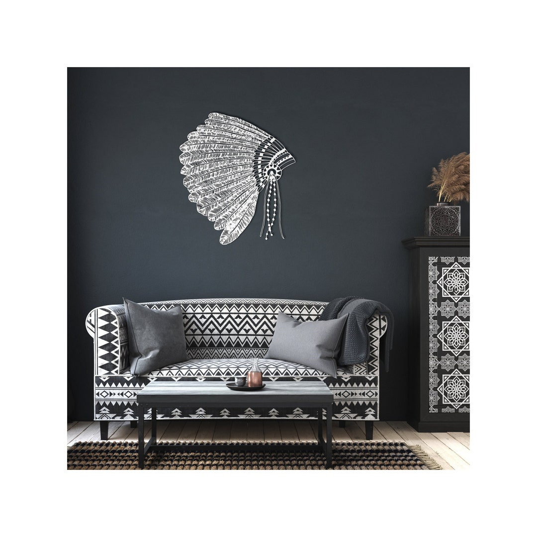 Red Indian Metal Wall Art, Red Indian Headdress Metal Art Print