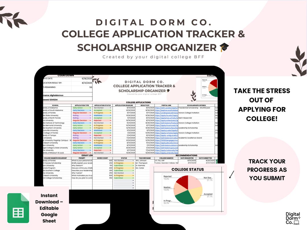 College Application Tracker Google Sheet: Scholarship & Essay Planner ...