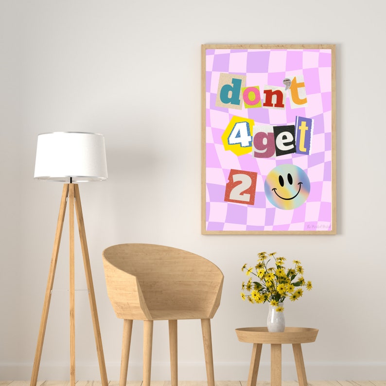 Indie Kid Aesthetic Pink Wall Art Don't to Smile Etsy