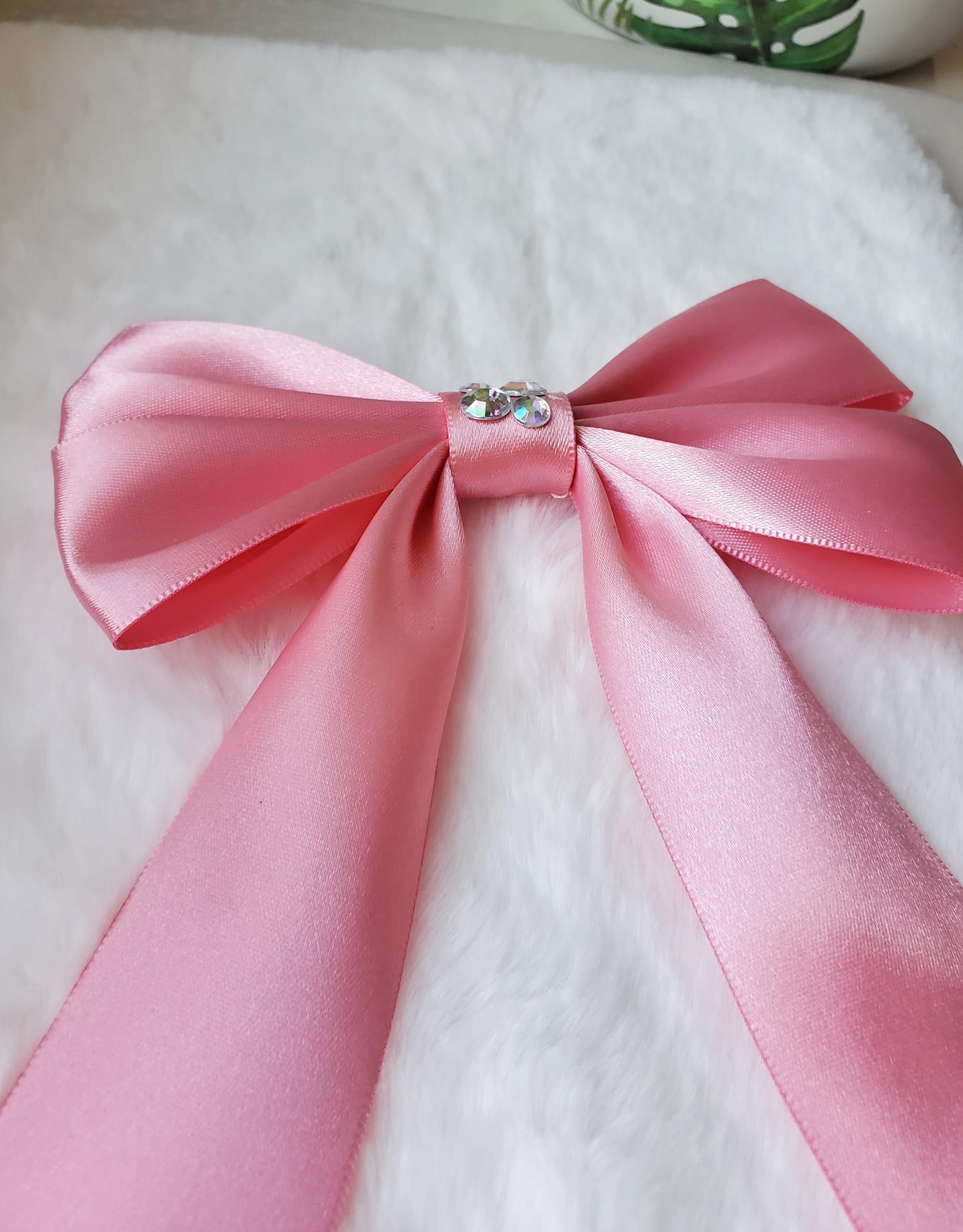 Pink Rhinestone Bow Pink Satin Ribbon Bow With Rhinestones: Alligator Clip, Barrette, or ...