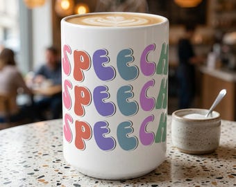 Speech Bubble Typography Mug | Colorful Retro Repeat Design