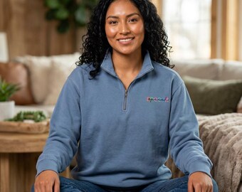 Speech Color Block Letters quarter-zip sweatshirt | Small Chest Logo, Charcoal