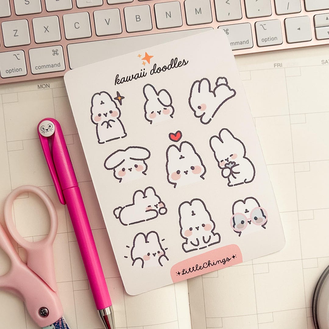 Kawaii Doodles - Cotton - Bunny Love - Sticker Sheet for Planners ...