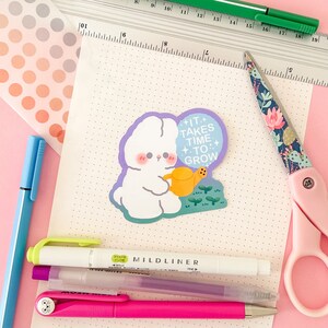 Il faut du temps pour grandir - Joli lapin en coton - Sticker décoratif pour téléphone portable - Carnets carnets de notes Agendas - Sticker décoratif pour agenda - Personnage kawaii