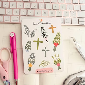 Kawaii Doodles - Palmsonntag - Palmblätter - Sticker Bogen für Planer, Journals, Agendas, Scrapbooks