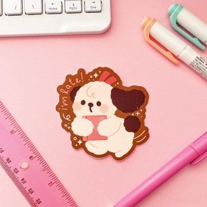 Je suis en retard ! Sticker mat chiot mignon - Sticker pour téléphone portable - Carnets carnets de notes Agendas Sticker décoratif - Personnage kawaii
