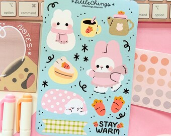Winter Bunny Sticker Sheet: Kawaii Planner Stickers